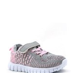 Pantofi sport pentru fete, material textil, cu scai, gri cu roz, OEM