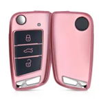 Husa Cheie Auto pentru VW / Skoda - 3 Butoane, Silicon, Rose Gold, 52815.02