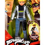 Papusa Miraculous, cu paiete reversibile, Adrien to Cat Noir, Miraculous