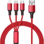 Cablu de date 3 in 1 115 cm , Micro USB TYP-C, Lighting Rosu, OEM