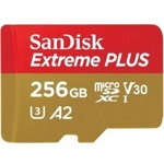 Card Extreme PLUS R200/W140 microSDXC 256GB UHS-I U3 A2 Clasa 10 cu adaptor SD, Sandisk
