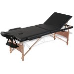 vidaXL Masă de masaj pliabilă, 3 zone, negru, cadru din lemn, vidaXL