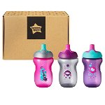 Set cani roz ONL Fete 12 luni+, 3 x 300ml, Tommee Tippee, Tommee Tippee