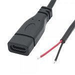 Cablu cu mufa USB 2.0 Type-C mama la 2 fire deschise, 25 cm, negru, PLS