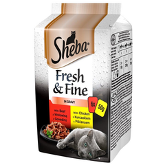 Hrana umeda pentru pisici adulte Sheba Taste of Paris, cu vita, peste si ficat de pui, 12x6x50 g