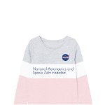 Bluza fete, bumbac, cu imprimeu, Nasa National Aeronaitics, gri cu roz, Disney