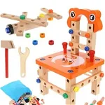 Scaun cu instrumente multifuncționale Jucării educaționale cu piulițe și șuruburi Scaun de asamblare DIY Atelier lemn WD9441, Kruzzel