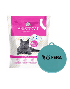 ARISTOCAT Nisip din silicon pentru litiera pisicilor, silica fara miros 3.8 L + FERA capac pentru conserve gratis, ARISTOCAT