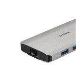 HUB USB D-LINK DUB-M810, Gigabit LAN x 1, SD/microSD Dual Card Reader x 1, USB 3.0 x 3, HDMI x 1, USB Type C x 1 (Gri)