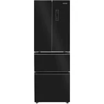 Frigider side by side Heinner HCFD-H320GBKE++, 320 l, Total No Frost, FrenchDoor, Super Congelare, Display touch, Clasa E, H 185.5 cm, Sticla neagra