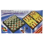 Joc educativ 3 in 1, Sah, Table si Dame cu tabla si piese magnetice, Magnetspel, 25 CM, magnetspel