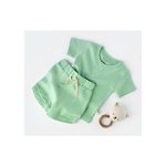Set tricou cu panataloni scurti - 100% bumbac organic - Mint, Baby Cosy (Marime: 3-6 Luni)