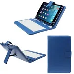 Husa Tableta 7 Inch Cu Tastatura Micro Usb Model X , Albastru , Tip Mapa , Prindere 4 Cleme , Protectie Antisoc , Piele Sintetica, MRG
