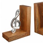 Set 2 suporturi pentru carti Music, Lemn, Maro Argintiu, 15x18x8 cm