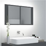 Dulap de baie cu oglinda si LED vidaXL, gri, 80x12x45 cm, 9 kg