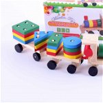 Trenulet din lemn cu forme geometrice Geometric Building Block Car , Wooden Toys