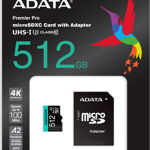 Card de memorie ADATA PremierPRO, MicroSDXC, 512GB, UHS-I U3 + Adaptor, ADATA