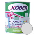 Email Kober Ecolux Kolor, pentru lemn/metal, interior/exterior, pe baza de apa, gri deschis lucios, 0.6 l, Kober