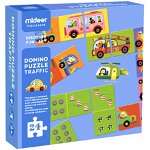 Puzzle Domino cu Masini, 24 Piese cu Trafic si Mijloace de Transport