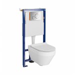 Set vas wc suspendat Crea oval cu capac soft close, rezervor incastrat Tech Line Opti si clapeta crom lucios, Cersanit