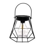 Lampa solara LED Hoff, felinar cu bec filament, metal + plastic, H 17 cm, negru, exterior