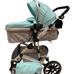 Carucior L-SUN T1, 2 in 1, cu suspensii, reversibil, cu geanta, verde/gri
