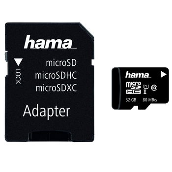 Card de memorie HAMA 124151, microSDHC, 32GB, 80MB/s, clasa 10/U1/V10, UHS-I, adaptor