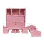 Mobila dormitor din lemn pentru papusi, culoarea roz / EXT 10780, 