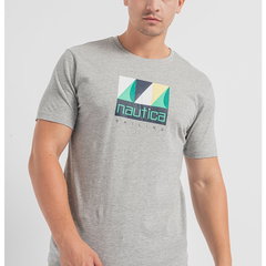 Nautica, Tricou cu decolteu la baza gatului cu logo Brody, Gri deschis melange, S