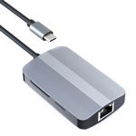 Adaptor multifunctional 5 in 1 USB-C la USB Techstar® CYC5IN1B, 1 x USB 3.0, 1 X USB 2.0, LAN RJ45 Ethernet, Cititor De Carduri SD/TF, Gri, 