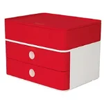 Accesorii birotica Suport cu 2 sertare + cutie ustensile HAN Allison Smart Box Plus - rosu cherry
