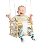 AIYAPLAY Leagan pentru copii 9-36 luni din lemn si bumbac, pentru spatii interioare si exterioare cu franghie reglabila, 30x30x110-180 cm | AOSOM RO, AIYAPLAY