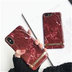 Husa Apple iPhone 7, Elegance Luxury Marble Red TPU, husa cu insertii marmura rosie-aurie, MyStyle