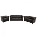 Set CHESTERFIELD 3-2-1, canapea extensibila 3 locuri, canapea fixa 2 locuri si fotoliu fix, negru, Exclusive