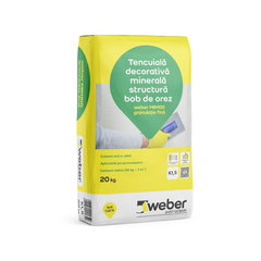 Tencuiala decorativa structurata Weber Min 100 K, alb, 1.5 mm, aspect bob cu bob, 20 kg