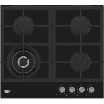 Plita pe gaz Beko HILW64225S | 60cm, 4 arzatoare, Wok, Sticla neagra, Beko