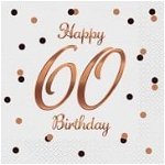Șervețele GoDan B&C Happy 60 Birthday alb 33x33cm 20buc, GoDan