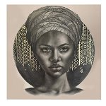 Tablou portret carbune femeie africana cu turban, maro 1320 - Material produs:: Poster pe hartie FARA RAMA, Dimensiunea:: 100x100 cm, 