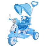 HOMCOM Tricicleta pentru copii de 18-72 luni parasolar detasabil pliabil scaun pivotant cu muzica lumina Albastra Sarcina Max. 25kg, HOMCOM