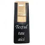 Bricheta metalica gravata personalizata cu textul tau, cu gaz, antivant, reincarcabila, neagra, cutie, OEM