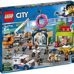 LEGO 60233 City Town Donut Shop Opening Toy Cars Set with Police Motorbike, Truck with Crane Trailer and 10 Minifigures