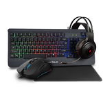 Kit Gaming Serioux Kayel 4 in 1, Tastatura de gaming, 104 taste, 19 taste Anti-ghosting , design slim, iluminare rainbow, structura metalica gri, taste negre + design cu palm rest, cablu USB 1.5M PVC, plug and play; Mouse gaming, senzor Sunplus 199, 800-