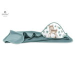 MimiNu - Prosop mare cu gluga, Dimensiune 100x100 cm, Din bumbac thermo fleece, Sweet Deer Mint, MimiNu