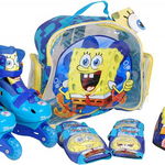 Role copii Saica reglabile 35-38 Sponge Bob cu protectii si casca in ghiozdan