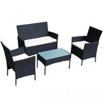 Set 4 piese mobilier gradina fotolii canapea masuta cafea perne blat sticla model ratan negru, Albacom