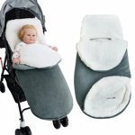 Sac de dormit pentru bebelusi LEcylankEr, blana/textil, alb/gri, 45 x 86 cm, 
