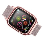 Curea Apple Watch Usams Nylon Cu Cadru Compatibila Cu Apple Watch 4 / 5 / 6 / Se (44mm), Rose Gold