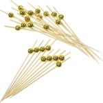 Set de 100 betisoare pentru cocktail AWCIGG, bambus/plastic, natur/auriu, 12 x 1 cm