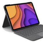 Husa tableta cu tastatura Logitech Folio Touch compatibila cu iPad Air 10.9? (4th Gen), Smart Connector, Gri, Logitech