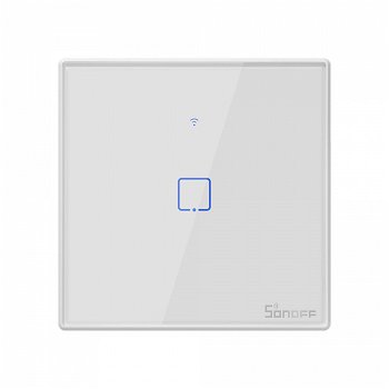 Intrerupator smart cu touch, Wifi + RF 433MHz, 1 canal, 2A, alb, Sonoff T2EU1C-TX, Sonoff